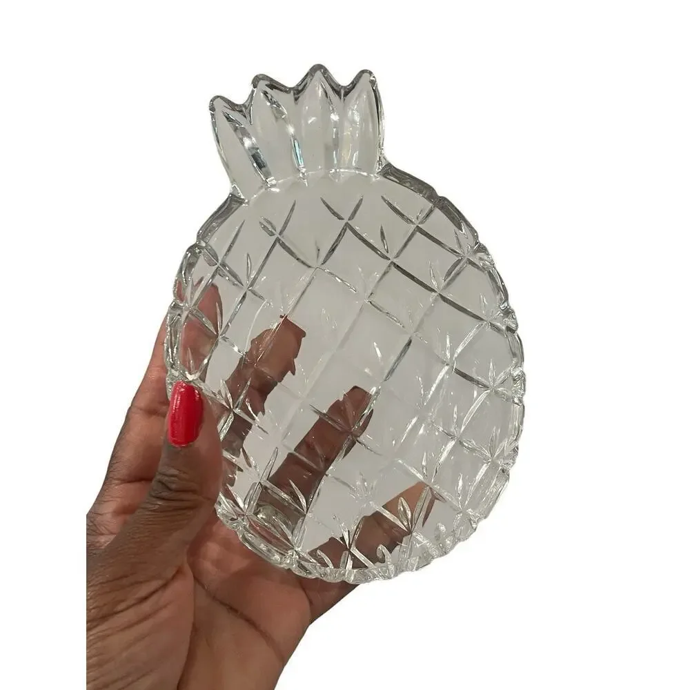 Vintage Glass Pineapple Bowl Diamond Cut Pattern Trinket Dish Jewelry Dish